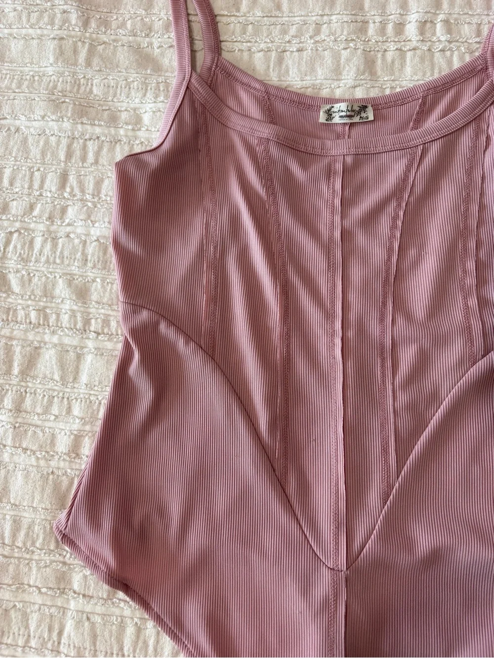 Free People Pink Ribbed One-Piece Bodysuit